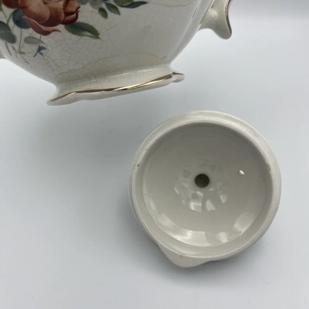 Vintage Ellgreave Wood & Sons Teapot Lid Floral Gold Trim Heatmaster England 4 C